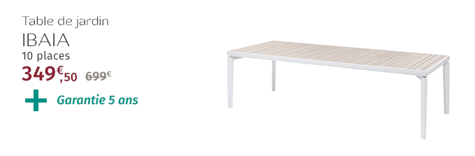 Table de jardin rectangulaire IBAIA Effet bois Lin & Blanc