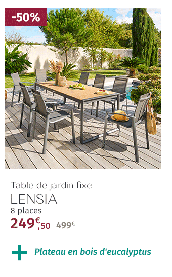 Table de jardin rectangulaire LENSIA Eucalyptus & Graphite