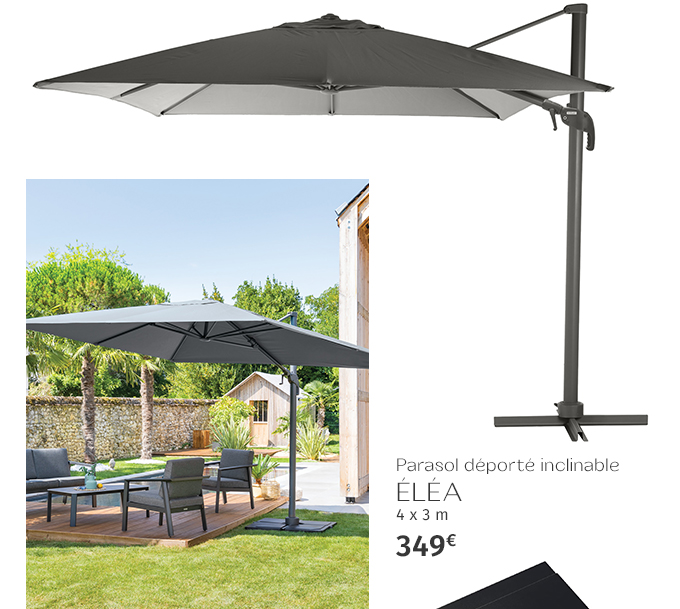 Parasol déporté rectangulaire inclinable ÉLÉA Ardoise