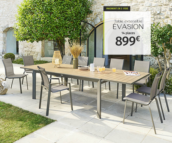 Table de jardin extensible ÉVASION Effet bois Honey & Praline