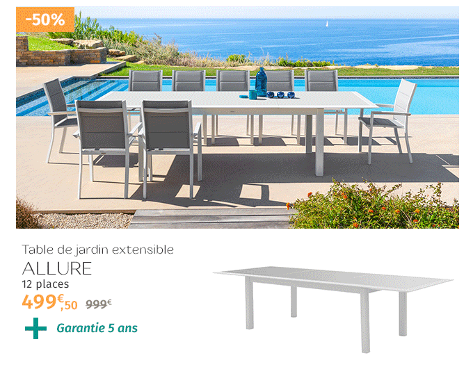 Table de jardin extensible ALLURE Gris & Blanc