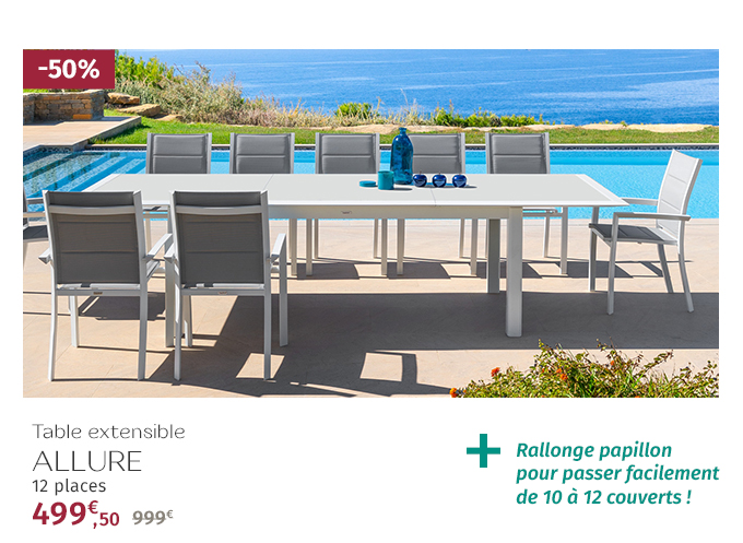 Table de jardin extensible ALLURE Gris & Blanc