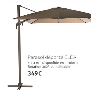 Parasol déporté ÉLÉA, 4 x 3m - Disponible en 3 coloris Rotation 360° et inclinable, 349€ 