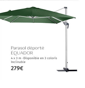 Parasol déporté ÉQUADOR, 4 x 3m - Disponible en 3 coloris Inclinable 279€