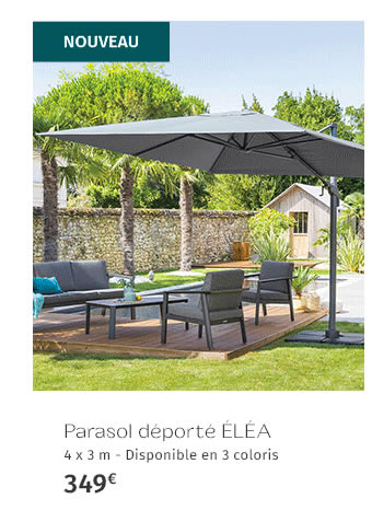 Parasol déportè ÉLÈA - 4x3m - Disponible en 3 coloris - 349€