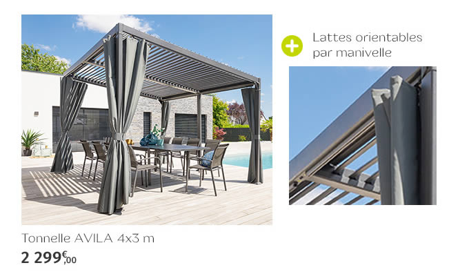 Tonnelle AVILA 4 x 3 m + Lattes orientables par manivelle - 2 299€