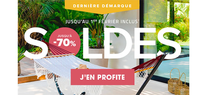 DERNIÈRE DÉMARQUE JUSQU'AU 1ER FÉVRIER INCLUS* SOLDES JUSQU'À -70% J'EN PROFITE